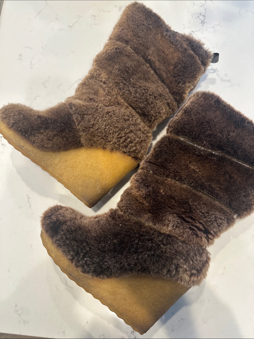 Tory Burch Brown Shearling Wedge Boots